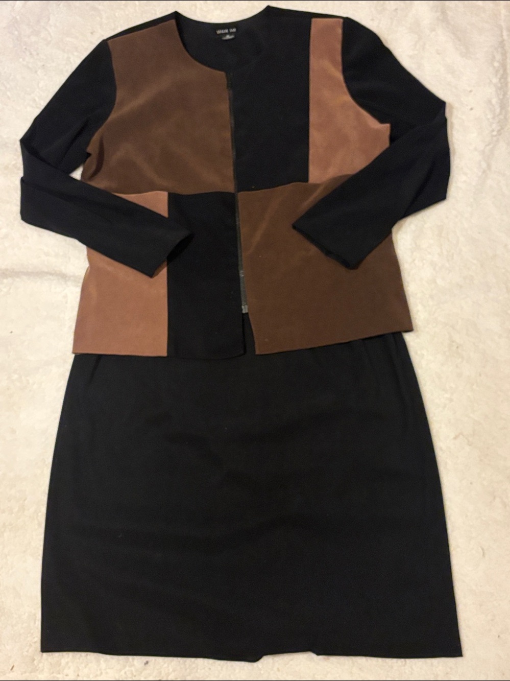 Leslie Fay Vintage Brown & Black Zip Jacket & Skirt Set 16